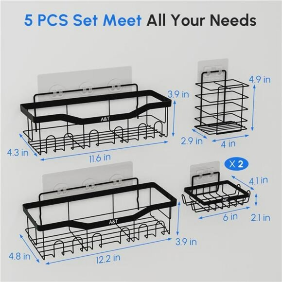Adhesive Shower Caddy Set Rustproof Stainless Steel Wall Mounted Bathroom Organi - Picture 2 of 8